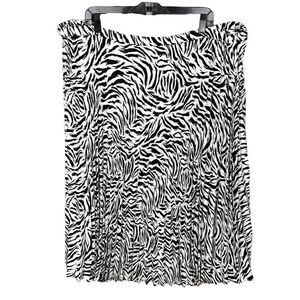 Halogen Skirt Pleated Flair Midi Black White Zebra Print Elastic Waist Size 3X